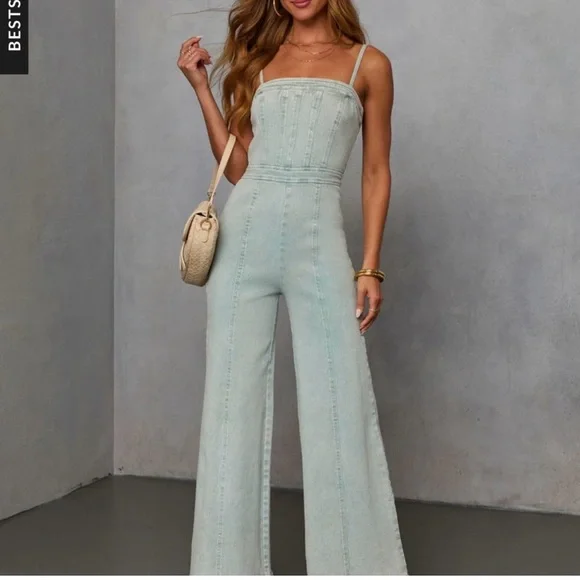 Vici Light Blue Jumpsuit - Picture 1 of 4